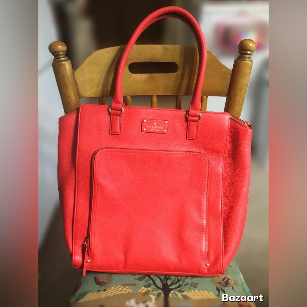 kate spade Coral Red Pebbled Leather Tote
